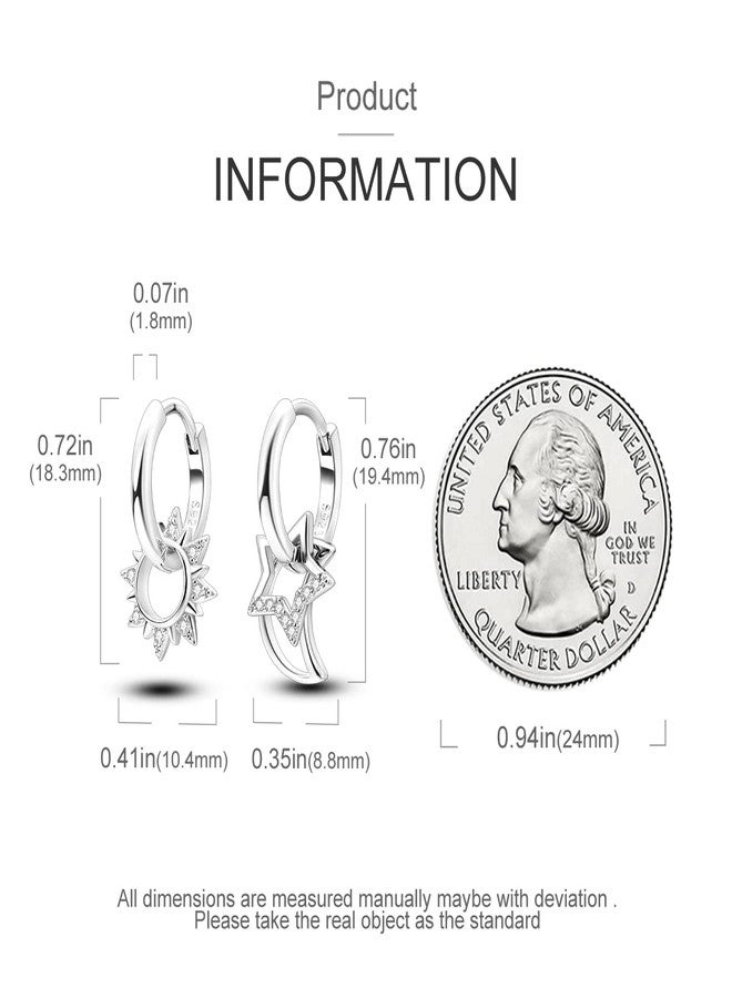 NARMO 925 Sterling Silver Hoop Earrings Star&Moon Hoop Earrings for Women Sun Earrings - Image 3